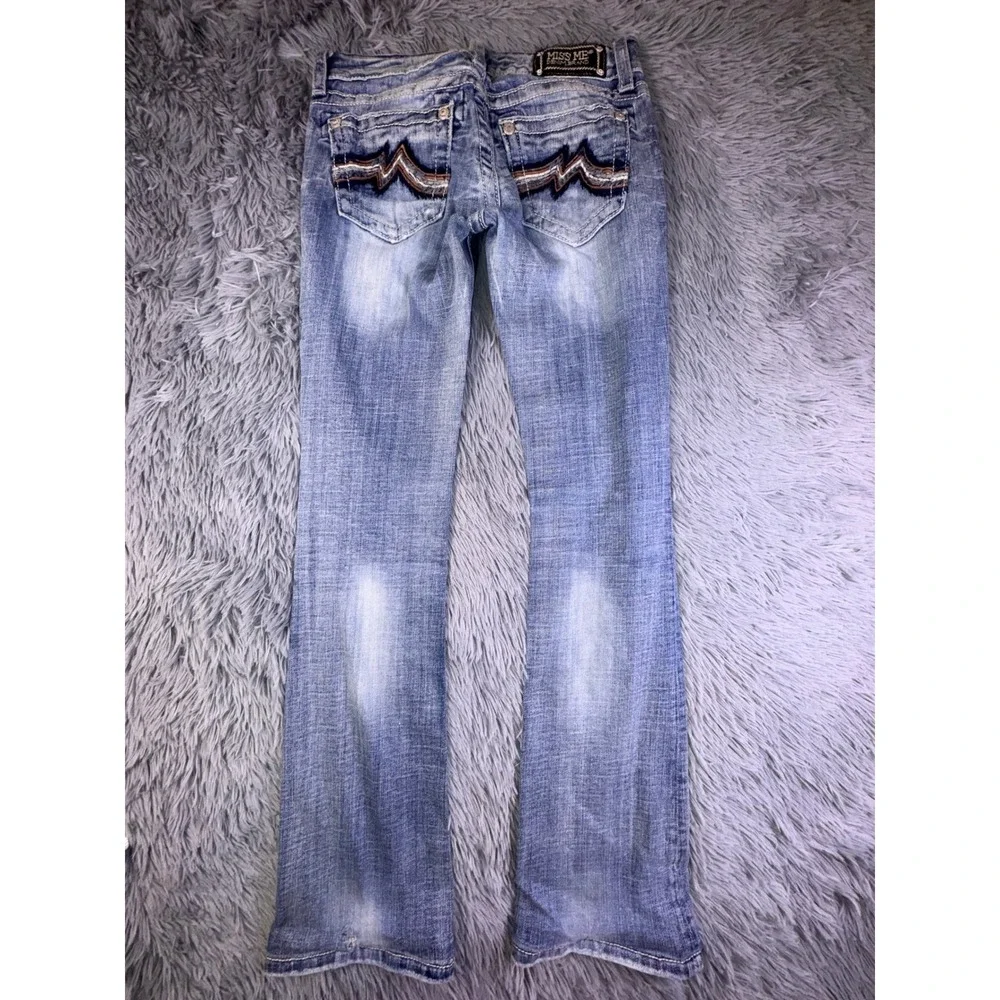Miss Me Jeans Womens 27 Bootcut Embellished Pocket Medium Wash Flare Bell Bottom - Picture 12 of 15